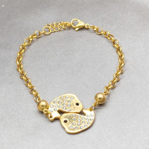 Pulsera Elegante 03.63.22119.07 Acero Inoxidable, Diseño de Delfin, con Cristal Blanca, Pulido, Dorado