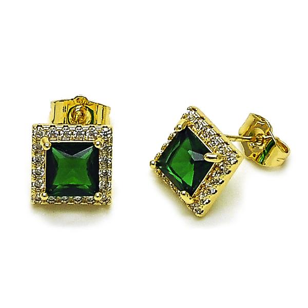 Arete Dormilona 02.196.0238 Oro Laminado, Diseño de Cluster, con Zirconia Cubica Verde y Blanca, Pulido, Dorado