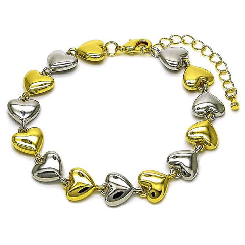 Pulsera Tennis 03.341.0242.07 Oro Laminado, Diseño de Corazon, Pulido, Dos Tonos