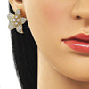 Arete Dormilona 02.436.0007 Oro Laminado, Diseño de Flor, con Zirconia Cubica Blanca y Micro PaveBlanca, Pulido, Dorado