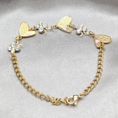 Pulsera Elegante 03.63.22113.08 Acero Inoxidable, Diseño de Corazon y Mariposa, Diseño de Corazon, con Cristal Blanca, Pulido, Dorado