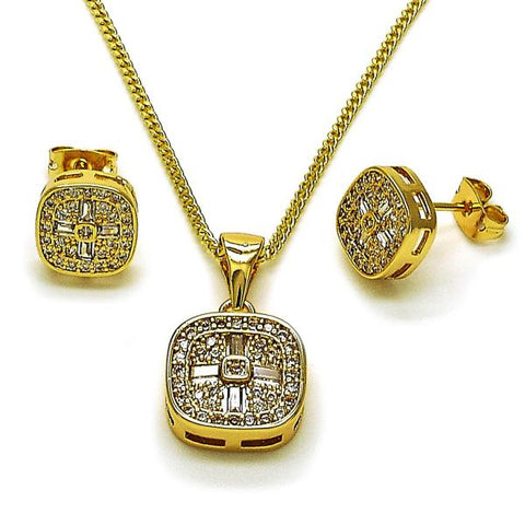 Juego de Arete y Dije de Adulto 10.342.0224 Oro Laminado, Diseño de Baguette, con Zirconia Cubica Blanca y Micro PaveBlanca, Pulido, Dorado