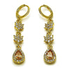 Arete Largo 02.323.0108 Oro Laminado, Diseño de Flor y Gota, Diseño de Flor, con Zirconia Cubica Champan y Blanca, Pulido, Dorado