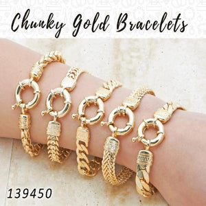 Kit Surtido de 12 Pulseras Gruesas de Oro Laminado al por mayor — SKU 139450