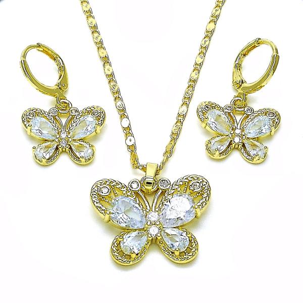 Juego de Arete y Dije de Adulto 10.196.0134.2 Oro Laminado, Diseño de Mariposa, con Zirconia Cubica Blanca, Pulido, Dorado