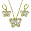 Juego de Arete y Dije de Adulto 10.196.0134.2 Oro Laminado, Diseño de Mariposa, con Zirconia Cubica Blanca, Pulido, Dorado