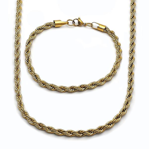 Collar y Pulso 06.435.0004 Acero Inoxidable, Diseño de Rope, Pulido, Dorado