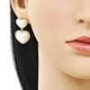 Arete Dormilona 02.341.0240 Oro Laminado, Diseño de Corazon, con Perla Marfil, Pulido, Dorado