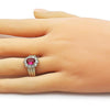 Anillo Multi Piedra 01.196.0036.1 Oro Laminado, Diseño de Cluster, con Zirconia Cubica Rubi y Blanca, Pulido, Dorado