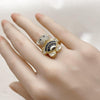Anillo Multi Piedra 01.284.0108.4 Oro Laminado, Diseño de Osito y Baguette, Diseño de Osito, con Zirconia Cubica Negro y Micro PaveBlanca, Pulido, Dorado