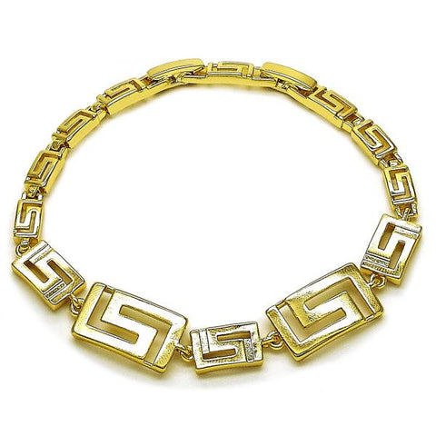 Pulsera Elegante 03.213.0389.07 Oro Laminado, Diseño de Llave Griega, Pulido, Dorado