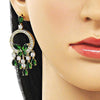 Arete Chandelier 02.436.0004 Oro Laminado, Diseño de Mariposa y Gota, Diseño de Mariposa, con Zirconia Cubica Verde y Blanca, Pulido, Dorado
