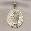 Dije Religioso 05.213.0061.1 Oro Laminado, Diseño de San Judas, Diamantado, Tricolor