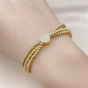 Pulsera Bolo Ajustable 03.341.0234.2.11 Oro Laminado, Diseño de Corazon y Bola, Diseño de Corazon, con Micro Pave Blanca, Pulido, Dorado