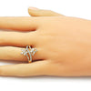 Anillo Multi Piedra 01.266.0066 Oro Laminado, Diseño de Flor y Mariposa, Diseño de Flor, con Zirconia Cubica Blanca y Micro PaveBlanca, Pulido, Dorado