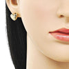 Arete Dormilona 02.163.0385 Oro Laminado, Diseño de Corazon, Diamantado, Dorado