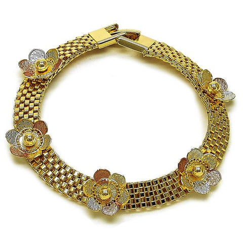 Pulsera Elegante 03.331.0337.07 Oro Laminado, Diseño de Flor, Pulido, Tricolor