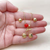 Juego de Arete y Dije de Adulto 10.417.0021 Oro Laminado, Diseño de Cereza y Bola, Diseño de Cereza, Pulido, Dorado