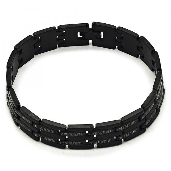 Pulsera Solida 03.114.0218.7.09 Acero Inoxidable, Diseño de Llave Griega, Pulido, Rodinado Negro