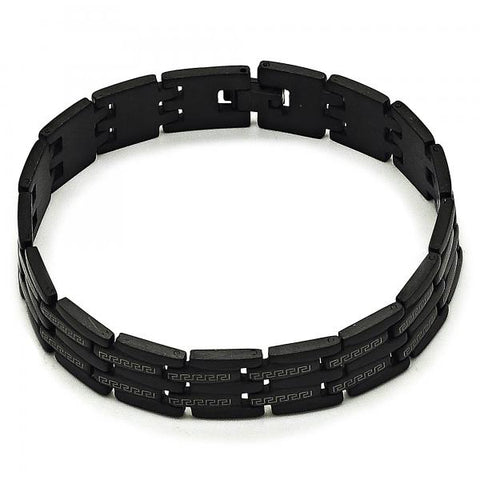 Pulsera Solida 03.114.0218.7.09 Acero Inoxidable, Diseño de Llave Griega, Pulido, Rodinado Negro