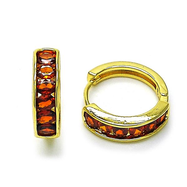 Argolla Huggie 02.210.0864.1.18 Oro Laminado, con Zirconia Cubica Granate, Pulido, Dorado