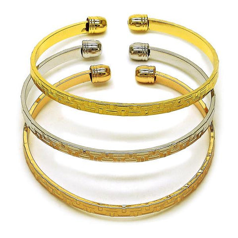 Aro Trio 07.170.0059 Oro Laminado, Diseño de Llave Griega, Diamantado, Tricolor