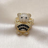 Anillo Multi Piedra 01.284.0108.4 Oro Laminado, Diseño de Osito y Baguette, Diseño de Osito, con Zirconia Cubica Negro y Micro PaveBlanca, Pulido, Dorado