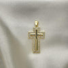 Dije Religioso 05.102.0045 Oro Laminado, Diseño de Cruz, con Micro Pave Blanca, Pulido, Dorado