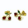 Arete Dormilona 02.283.0258 Oro Laminado, Diseño de Cereza, con Zirconia Cubica Granate y Verde, Pulido, Dorado