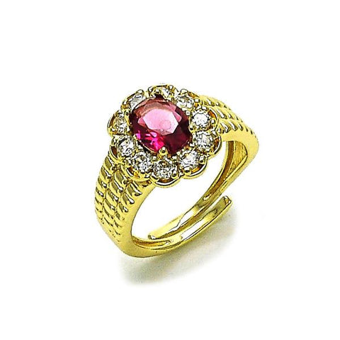 Anillo Multi Piedra 01.196.0036.1 Oro Laminado, Diseño de Cluster, con Zirconia Cubica Rubi y Blanca, Pulido, Dorado