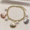 Pulsera de Dije 03.213.0370.07 Oro Laminado, Diseño de Concha y Rolo, Diseño de Concha, con Perla Marfil, Pulido, Tricolor