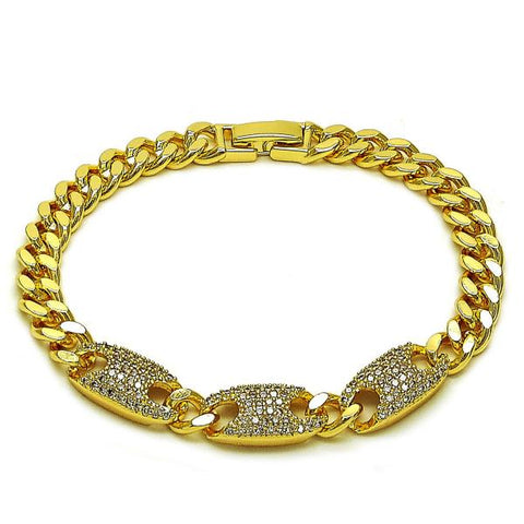 Pulsera Elegante 03.283.0470.08 Oro Laminado, Diseño de Puff Mariner y Miami Cubana, Diseño de Puff Mariner, con Zirconia Cubica Blanca, Pulido, Dorado