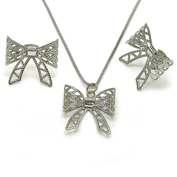 Juego de Arete y Dije de Adulto 10.341.0006.1 Rodio Laminado, Diseño de Arco y Filigrana, Diseño de Arco, Diamantado, Rodinado