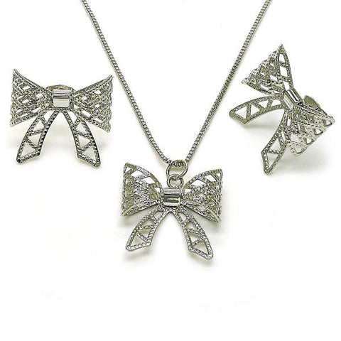 Juego de Arete y Dije de Adulto 10.341.0006.1 Rodio Laminado, Diseño de Arco y Filigrana, Diseño de Arco, Diamantado, Rodinado