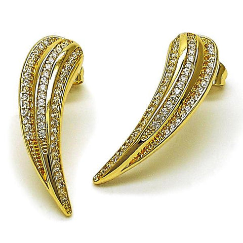 Arete Dormilona 02.283.0239 Oro Laminado, Diseño de Alas, con Zirconia Cubica Blanca, Pulido, Dorado