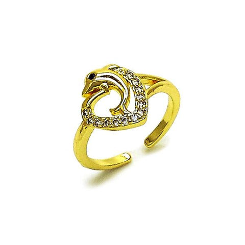 Anillo Multi Piedra 01.310.0044 Oro Laminado, Diseño de Delfin y Corazon, Diseño de Delfin, con Zirconia Cubica Blanca, Pulido, Dorado