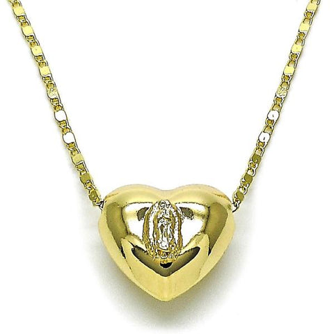 Collares con Dije 04.253.0030.18 Oro Laminado, Diseño de Corazon y Guadalupe, Diseño de Corazon, Pulido, Dorado