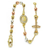 Pulsera Elegante 03.253.0030.08 Oro Laminado, Diseño de Guadalupe y Crucifijo, Diseño de Guadalupe, con Micro Pave Blanca, Diamantado, Tricolor