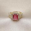 Anillo Multi Piedra 01.196.0037.1 Oro Laminado, Diseño de Cluster y Baguette, Diseño de Cluster, con Zirconia Cubica Rubi y Blanca, Pulido, Dorado