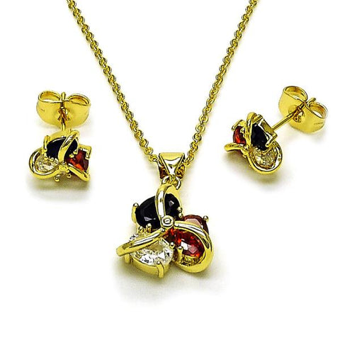 Juego de Arete y Dije de Adulto 10.156.0509 Oro Laminado, Diseño de Nudo, con Zirconia Cubica Blanca y Negro, Pulido, Dorado