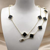 Collar y Pulso 06.120.0001.2 Oro Laminado, Diseño de Trebol de Cuatro Hojas y Rolo, Diseño de Trebol de Cuatro Hojas, con Madre Perla Negro, Pulido, Dorado