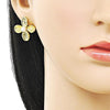 Arete Dormilona 02.341.0247 Oro Laminado, Diseño de Oja y Bola, Diseño de Oja, con Perla Marfil, Diamantado, Dorado