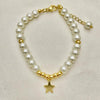 Pulsera Elegante 03.405.0021.07 Oro Laminado, Diseño de Estrella y Bola, Diseño de Estrella, con Perla Marfil, Pulido, Dorado