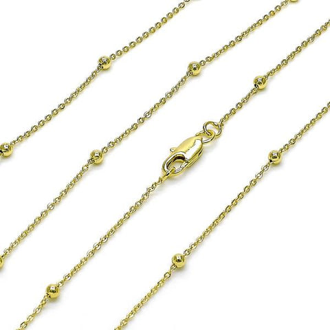 Gargantilla Básica 04.213.0248.24 Oro Laminado, Diseño de Rolo y Bola, Diseño de Rolo, Pulido, Dorado