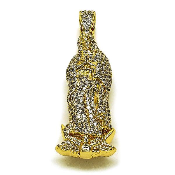 Dije Religioso 05.253.0197.1 Oro Laminado, Diseño de Guadalupe, con Zirconia Cubica Blanca, Pulido, Dorado