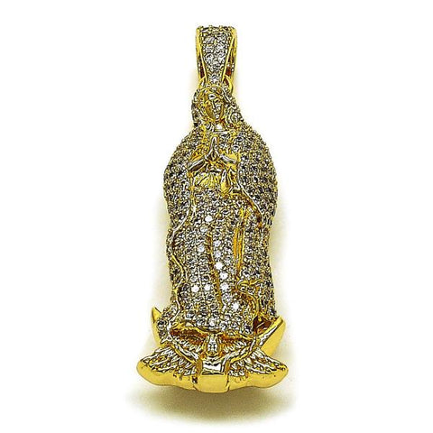 Dije Religioso 05.253.0197.1 Oro Laminado, Diseño de Guadalupe, con Zirconia Cubica Blanca, Pulido, Dorado