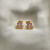 Arete Dormilona 02.387.0021.2 Oro Laminado, Diseño de Nino Pequeno y Nina Pequena, Diseño de Nino Pequeno, con Zirconia Cubica Rosado, Pulido, Dorado