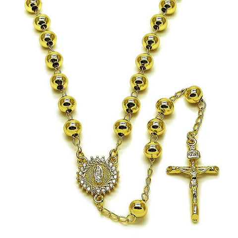 Rosario Mediano 09.213.0071.24 Oro Laminado, Diseño de Guadalupe y Crucifijo, Diseño de Guadalupe, con Zirconia Cubica Blanca, Pulido, Dorado