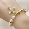 Pulsera Elegante 03.341.0250.07 Oro Laminado, Diseño de Cruz y Bead Expandible, Diseño de Cruz, con Perla Marfil, Pulido, Dorado
