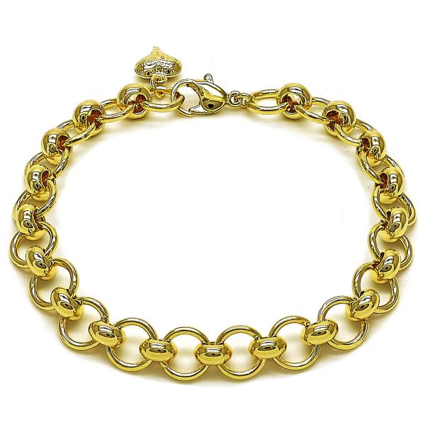 Pulsera Elegante 03.331.0327.08 Oro Laminado, Diseño de Corazon, Pulido, Dorado
